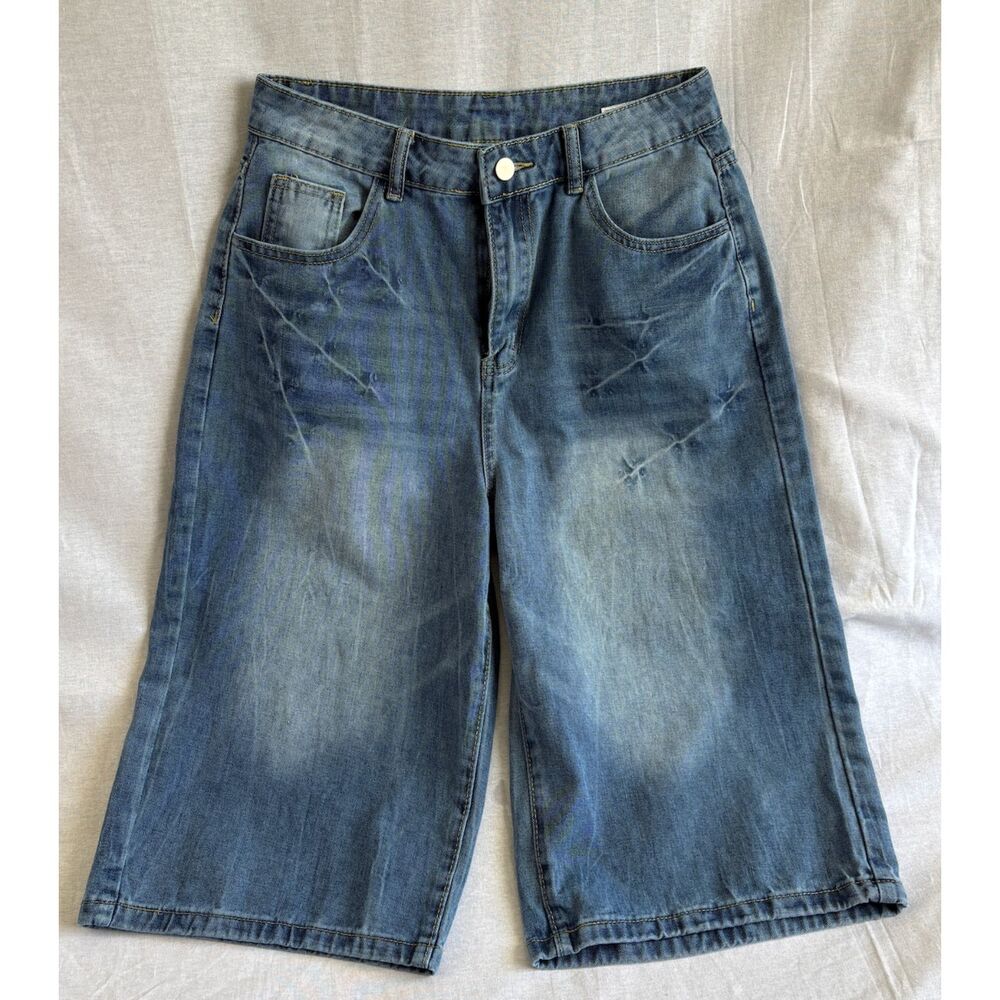 Baggy Denim Jorts M Long Bermuda Shorts Wide Leg Y2K Skater